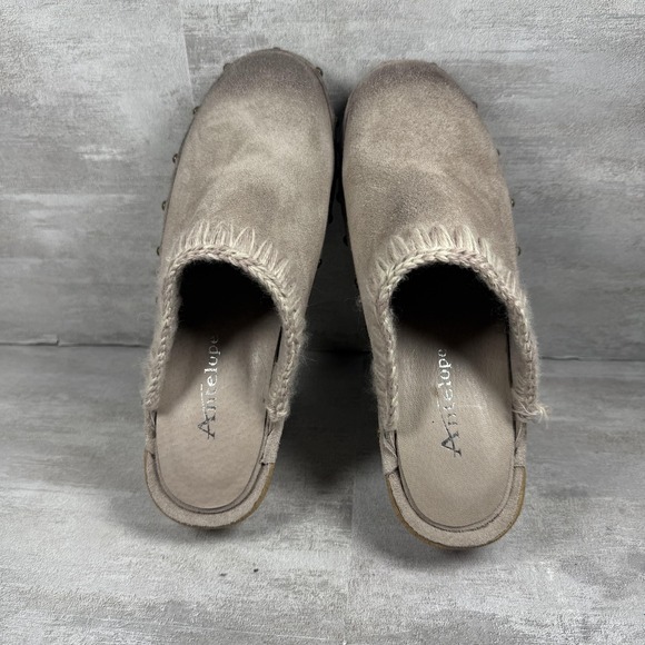 Antelope Clogs Shoes Womens Size 8 EU 38 Beige Suede Platform Wedge Studded - Picture 6 of 10